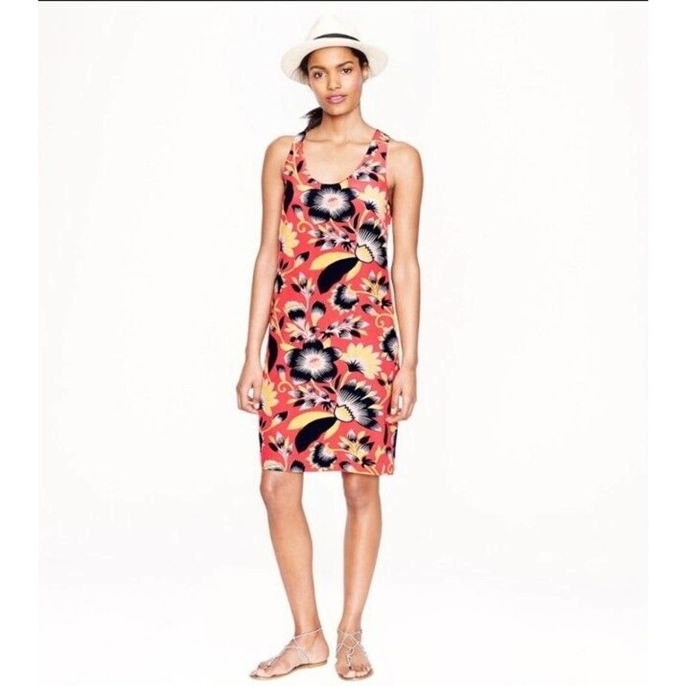 J Crew Coral Hibiscus Silk Twist Back Dress Size 6
